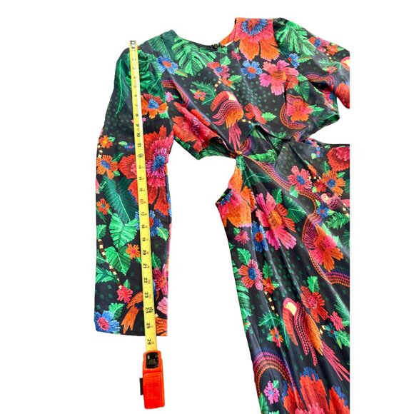 FARM Rio Black Blooming Garden Lenzin Ecovero Viscose Midi Dress Size M - Picture 10 of 16